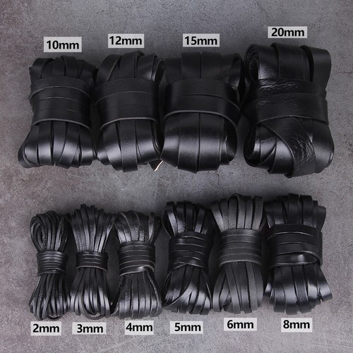 Real Leather Cowhide Cord Rope Straps Flat Tape Trimming Ribbon DIY Sew Quality - Bild 3 von 60