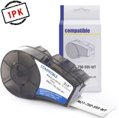 1PK for Brady BMP21 M21-750-595-WT 19.1mm Black on White 3/4" Vinyl Label Tape