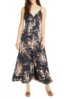 New $360 Joie Women's Black Floral Printed V-Neck Maxi Dress Size M