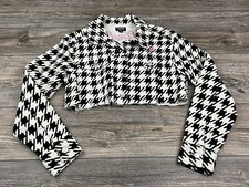 Playboy By Pacsun Cropped Jacket Sz Med Black/white Corduroy Houndstooth Pattern