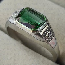 5.40Crt Emerald Natural Green Emerald Diamond Men's Ring 18k White Gold Plated