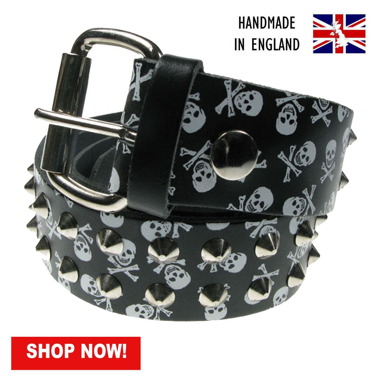 Skull and Crossbones Black Leather Belt Jolly Roger Belt (Black) (Black Leather) – Smathers & Branson main image 2