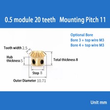 0.5/0.8/1/1.5 Mod Bevel Gear 15-30 Teeth Transmission Gears Bevel Teeth 90° 1:1