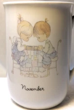 Enesco Precious Moments  Coffee Mug Tea Cup November Boy Girl Praying 1984 Sam B