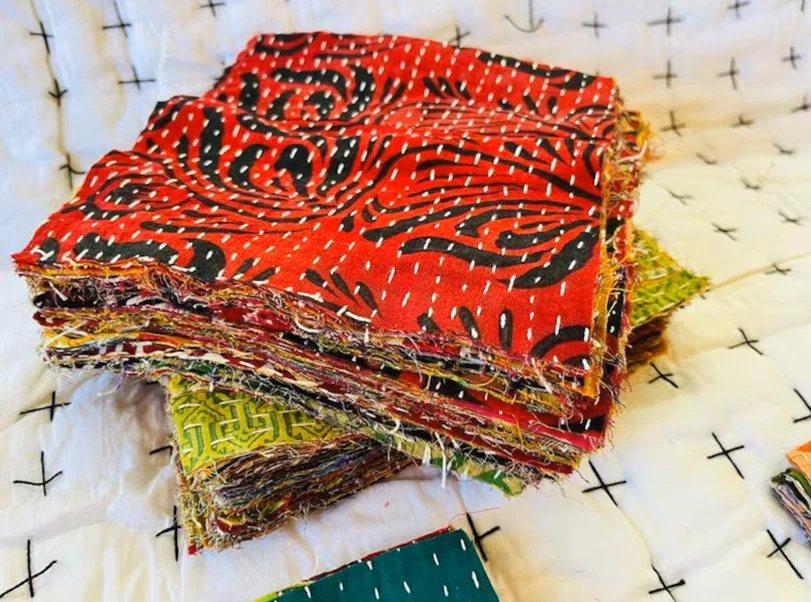 Vintage kantha Scraps bundles Kantha Grab Bag Kantha Pre Cuts Charm pack 5x5" - Image 4 of 4