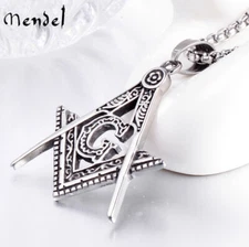 MENDEL Mens Freemason Masonic Lodge Pendant Necklace Stainless Steel Silver Men