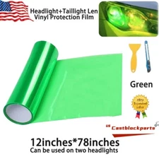 For Headlight +Taillamp Transparent Green Clear Len Vinyl Wrap Film 12''x78''