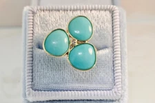 Turquoise Three Petal Ring with Diamond 925 Sterling Silver 14K Gold Plated Ring