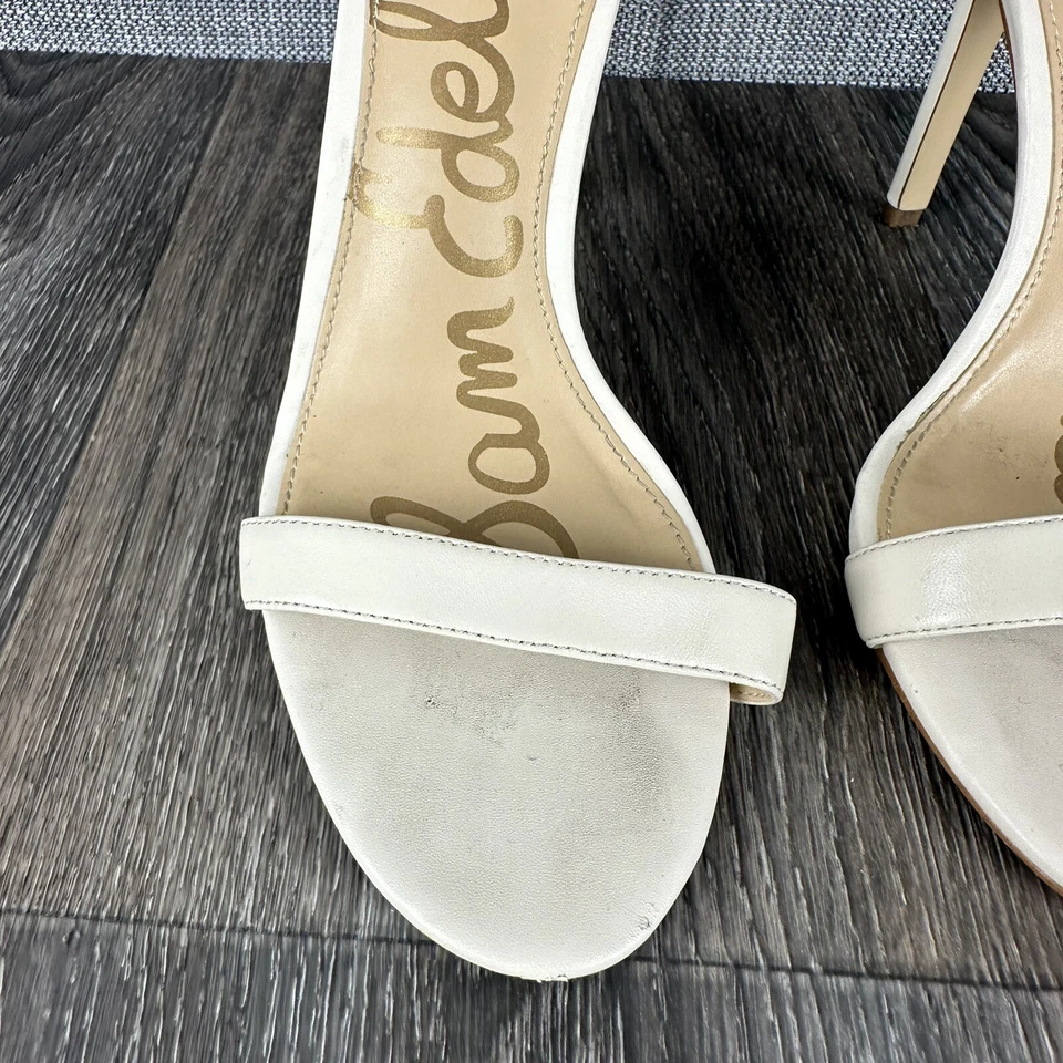 Sandalias Sam Edelman Anabeth Tacones Altos 8.5 Beige Cuero Punta Abierta Cremallera Flecos Foto 3 de 4
