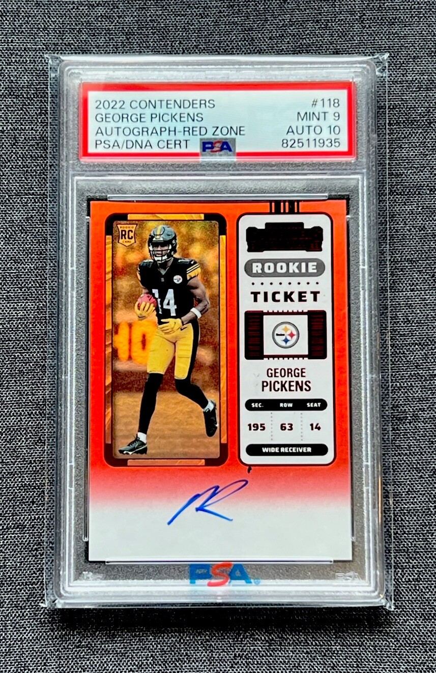 2022 NFL Contenders FOTL George Pickens RC AUTO RED ZONE PSA 9 Steelers Rookie