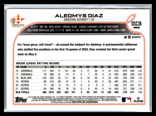 2022 Topps Chrome Update Series - #USC36 Aledmys Diaz - Bild 2 von 2