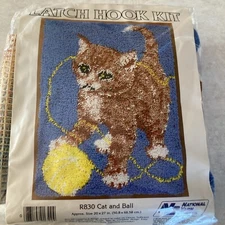 Vintage Cat& Ball Latch Hook Kit R830 National Yarn Crafts 20x27” New
