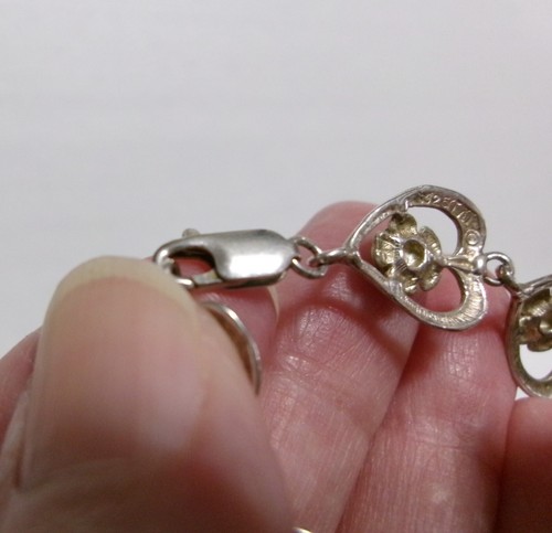 Vintage 925 Silver Valentine Hearts Bracelet 3-D Rose Centers - Picture 12 of 15