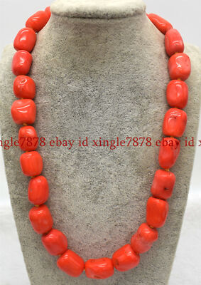 Huge Natural Pink Coral Barrel Gemstone Beads Charms Women Necklace 20'' AAA++