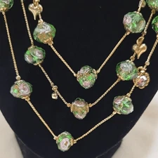 Green and Gold Multi-Strand Beaded Necklace