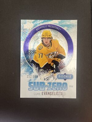 23-24 ud ice sub-zero luke evangelista rookie 332/599 nashville predators
