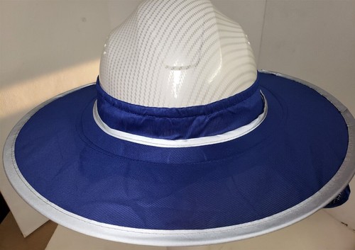 Blue Hard Hat Sun Shade Visor Full Brim Mesh Neck REFLECTIVE STRIPE (NEW DESIGN) - Picture 7 of 12