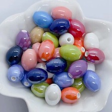 10pcs Oval Shape 10x8mm Glazed Ceramic Porcelain Loose Beads For DIY Jewelry