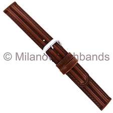 16mm deBeer Havana Double Ridge Genuine Buffalo Leather Stitched Mens Watch Band