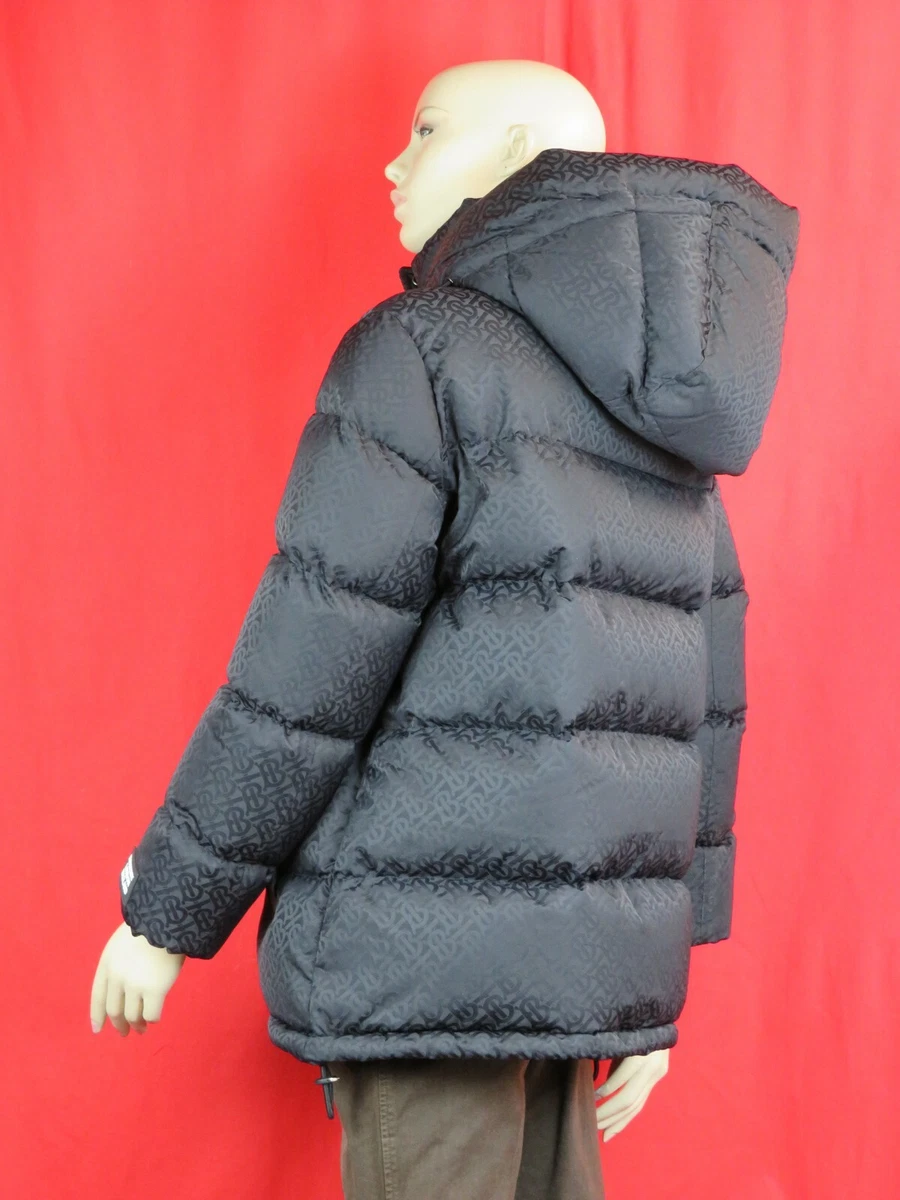 Hooded black down jacket with rubber monogram