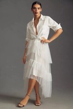 Anthropologie Maeve Tulle  Pearl-Embellished Sheer Skirt Size S
