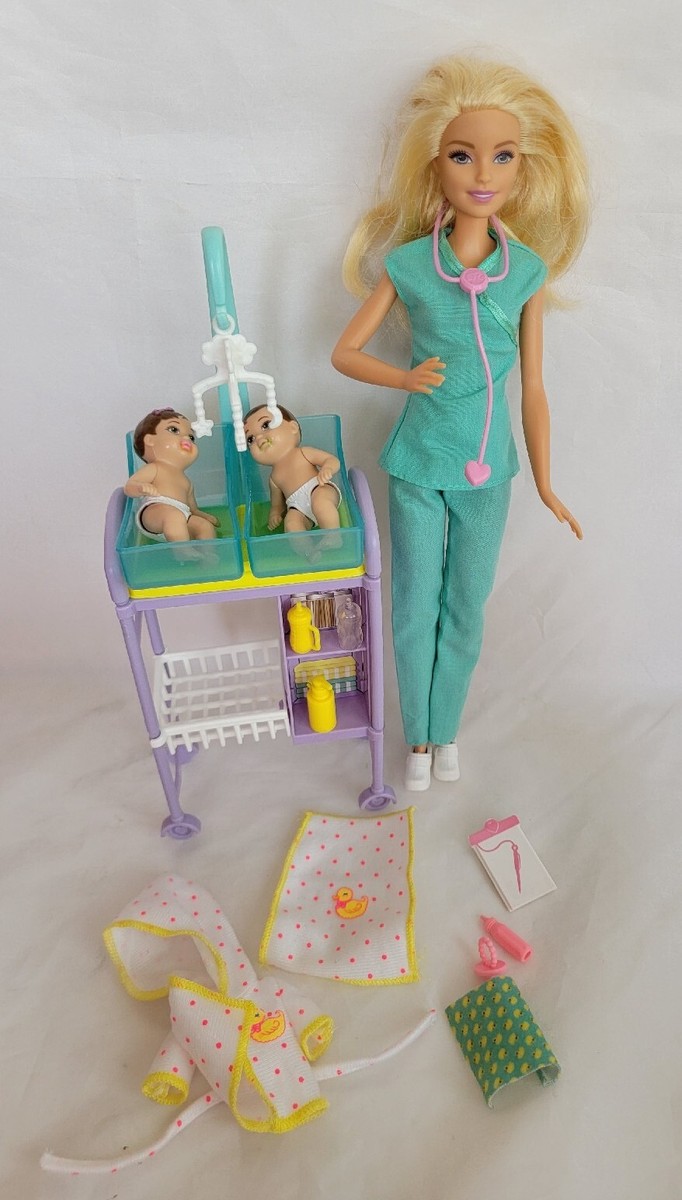 Mattel Barbie Doctor Barbie With Babies Vtg 2009 Mattel Barbie I