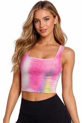 Fabletics Lydia Built-In Bra Tank Ombre Leopard Size Large Colorful Bright