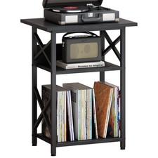 Record Player Stand with Large Desktop, Record Player Table with Vinyl Storag...