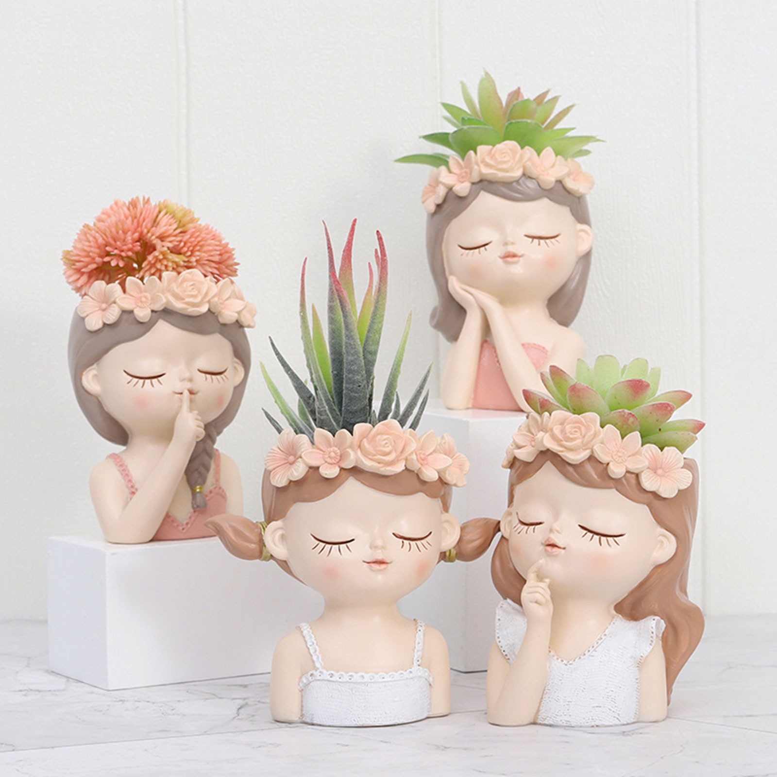 Face Planter Pot Resin Cute Head Succulent Planter For Indoor Plants With Draina