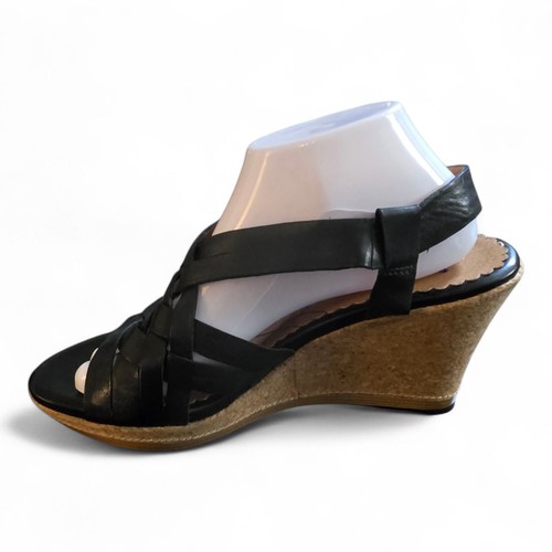 Clarks Indigo schwarze geflochtene Leder-Slingback-Keilsandalen Damengröße 10 - Bild 10 von 18