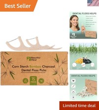 Natural Dental Floss Picks 75 Pack Eco-Friendly Biodegradable Bamboo Charcoal...
