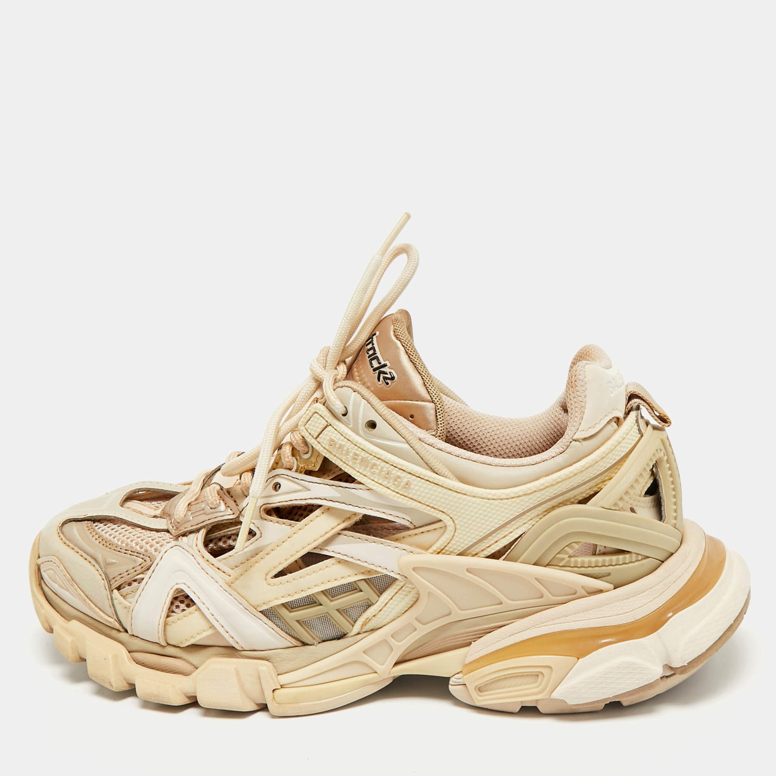 Balenciaga Beige Faux Leather and Mesh Track 2 Low Top Sneakers Size 38