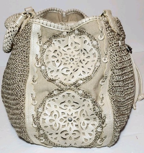 BRIGHTON IRAINA MASTERPIECE COLL. PERLWEISSE LEDERHANDTASCHE MIT SPITZE GEHÄKELT - Bild 11 von 23