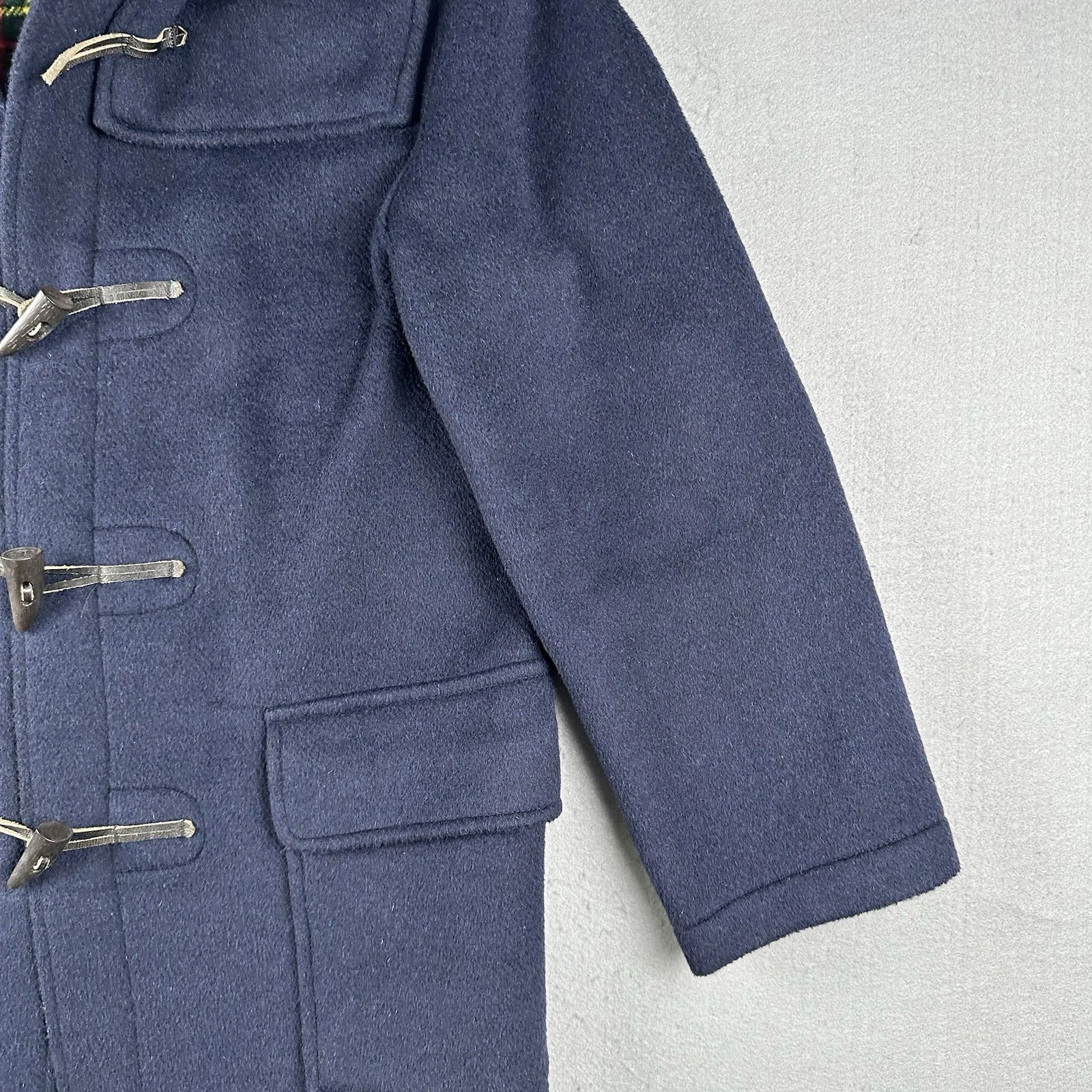 Gloverall Duffle Coat Men’s Small Navy Blue Wool Toggle Hooded Tartan England - product detail image 3