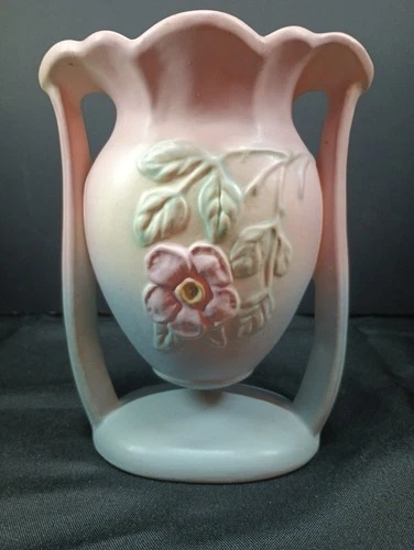 Vintage Hull Art Pottery 1942 DOGWOOD Wild Rose 502-6 1/2" Pink & Blue Deco Vase
