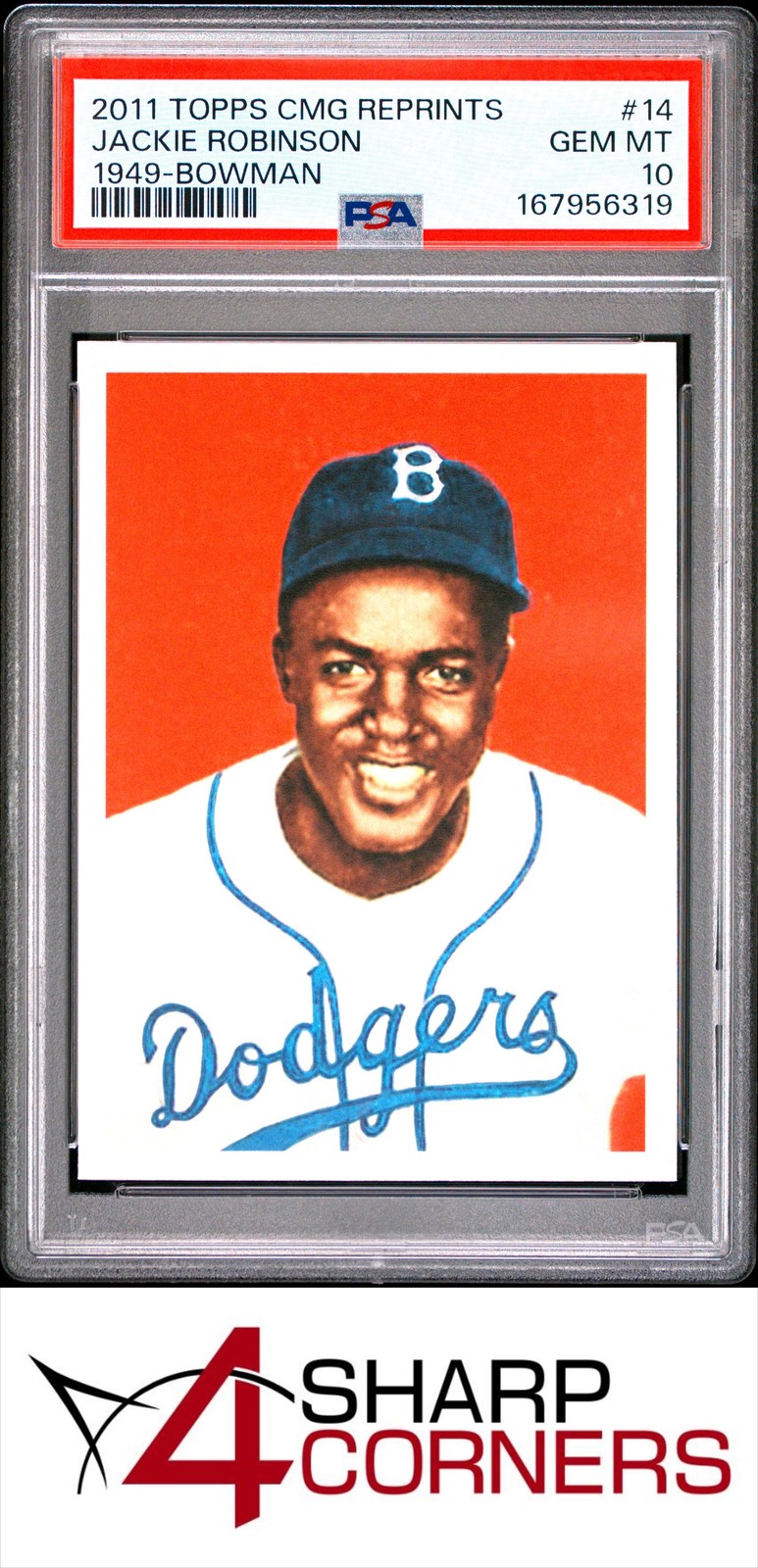 2011 TOPPS CMG REPRINTS #14 JACKIE ROBINSON HOF 1949 BOWMAN PSA 10 view 1