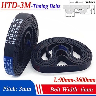 HTD-3M Timing Pulley Belt Pitch 3mm Close Loop Rubber Synchronous Belt Width 6mm