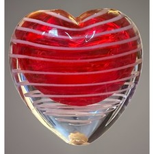Red White Heart Shaped Swirled Hand Blown Glass Bud Vase Paperweight Art Glass