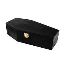Creative Hobbies 12" Black Painted Wooden Coffin Box   Hinged Halloween Casket