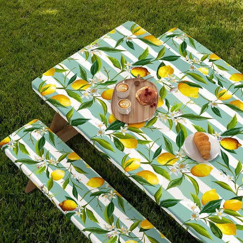 Picnic Table Cover with Bench Covers: Elastic Fitted Water-Resistant Windproo - Picture 5 of 6
