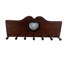 Wooden Heart Hook Rack Wall Shelf Cottage Country Core Farmhouse Decor VTG
