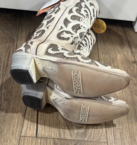Corral Ladies White Oxford Inlay Crystals & Embroidery Boots Sz 8 - Picture 7 of 7