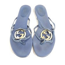 Gucci Womens GG Cage Thong Leather Flat Sanda...