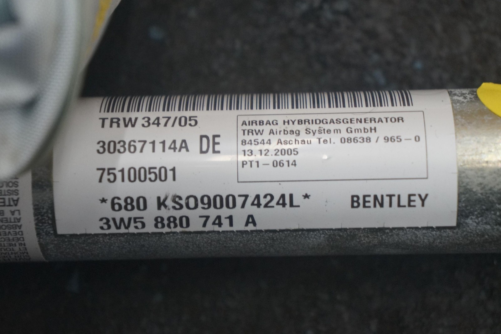 Left Roof Head Airbag Curtain 3W5880741A Bentley Continental Flying Spur 2006