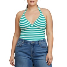 MWT Massimo Tankini Swimsuit Top XLARGE Aqua Blue White Striped Halter Vacation