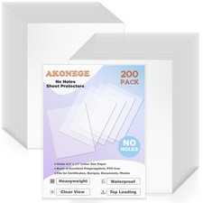 AKONEGE 200 Pack No Holes Sheet Protectors 8.5 x 11 Inch Letter Transparent