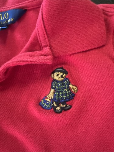 Polo Ralph Lauren Girls Dress Sz 6 Polo Bear Red Preppy School Collar - Picture 2 of 6