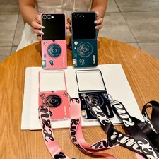 For Samsung Galaxy Z Flip 7/6/5/4/3 Flower Crossbody Strap PC Hard Phone Case