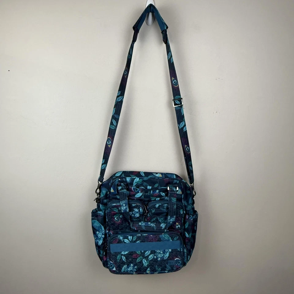 Bolso Bandolera Lug Mini Puddle Jumper Estampado Pluma de Pavo Real Azul Teal Viaje Foto 3 de 4