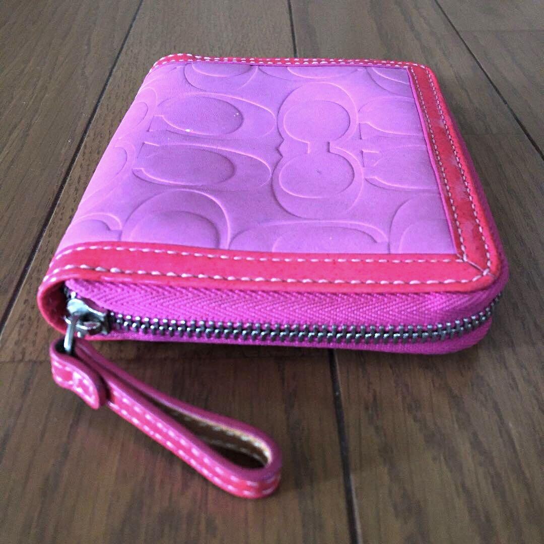 小物 COACH Wallet Purple Leather Compact COACH Bi-Fold Wallet compact wallet purple Leather Zip women